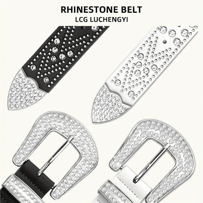 Men's Belt - Rhinestone Studded Bling Y2K Western Cowboy Cowgirl Style Faux Leather - product detail view 5