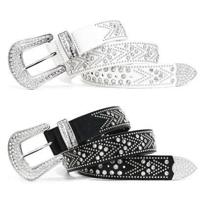 Men's Belt - Rhinestone Studded Bling Y2K Western Cowboy Cowgirl Style Faux Leather - product detail view 7