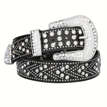 Men's Belt - Rhinestone Studded Bling Y2K Western Cowboy Cowgirl Style Faux Leather - product detail view 12