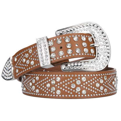 Men's Belt - Rhinestone Studded Bling Y2K Western Cowboy Cowgirl Style Faux Leather - product detail view 21
