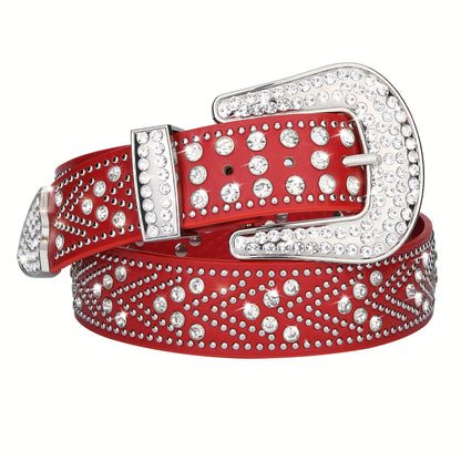 Men's Belt - Rhinestone Studded Bling Y2K Western Cowboy Cowgirl Style Faux Leather - product detail view 22