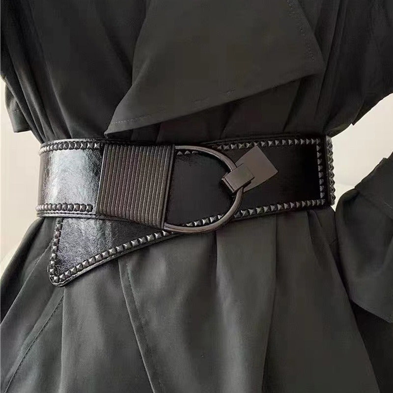 Women's Belt - Rivet Elastic Waist for Black Studded Stretch Band One Size Fits Banquet - product detail view 6