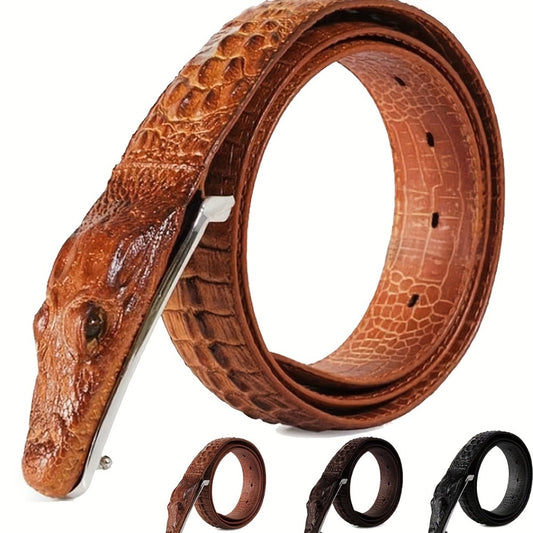 Men's Belt - 's Crocodile Embossed Two-Layer Genuine Cowhide Leather, 4 Colors, Waist - main product view