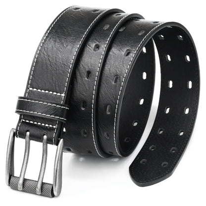 Men's Belt - 's Double Prong Faux Leather Heavy Duty Work Jeans Classic Western Dual - product detail view 11