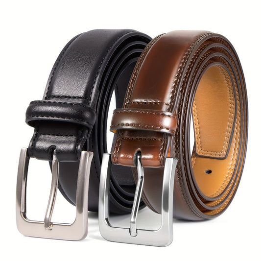 Men's Belt - 's Genuine Leather 2-Pack Set 1 3/8 Inch Dress Casual Golf Jeans , Black - main product view