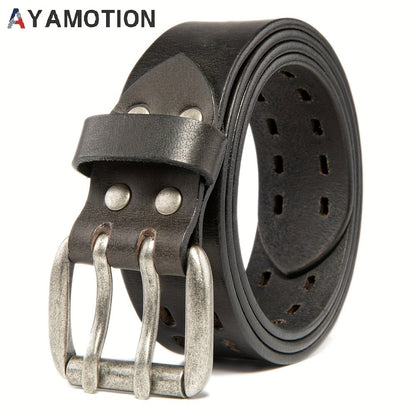 Men's Belt - 's Genuine Leather Handmade 1.2" Wide Full Grain Leather Work & Jeans - product detail view 4