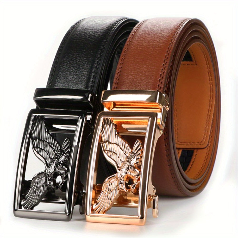 Men's Belt - 's Genuine Leather Set 2-Pack Automatic Ratchet Buckle, Adjustable 110 - main product view