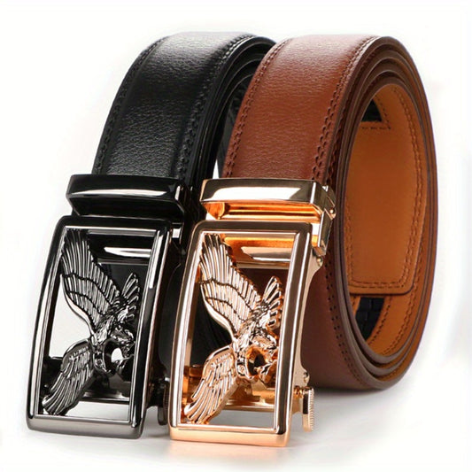 Men's Belt - 's Genuine Leather Set 2-Pack Automatic Ratchet Buckle, Adjustable 110 - main product view