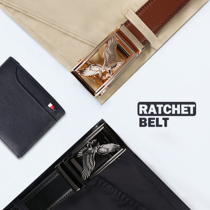Men's Belt - 's Genuine Leather Set 2-Pack Automatic Ratchet Buckle, Adjustable 110 - product detail view 5