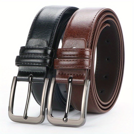 Men's Belt - 's Leather 2-Pack Pin Buckle Casual Retro Genuine Style Jeans Set - main product view