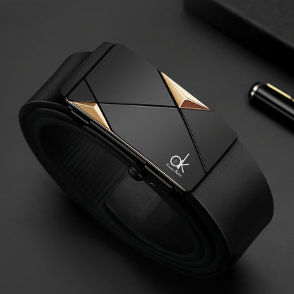 Men's Belt - 's Leather with Automatic Buckle Black & Silver & Gold, Casual Formal - product detail view 4