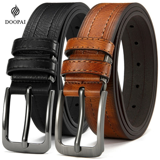 Men's Belt - 's Leather Gift Set 2 Pack Cowhide Pin Buckle Casual Vintage Jeans with - main product view