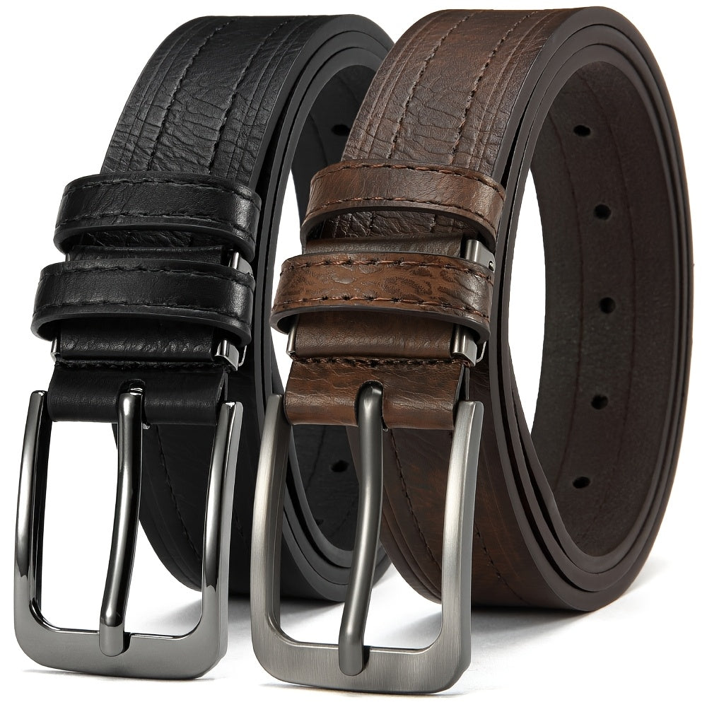 Men's Belt - 's Leather Gift Set 2 Pack Cowhide Pin Buckle Casual Vintage Jeans with - product detail view 27