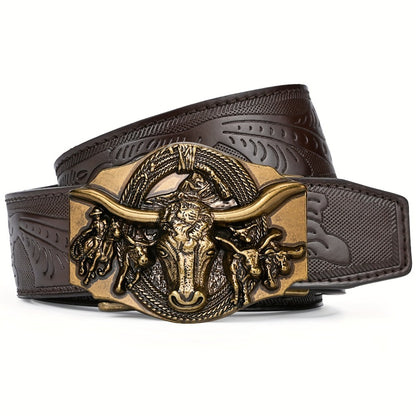 Men's Belt - 's Ratchet Automatic Click Buckle Faux Leather No Hole Adjustable Western - product detail view 5