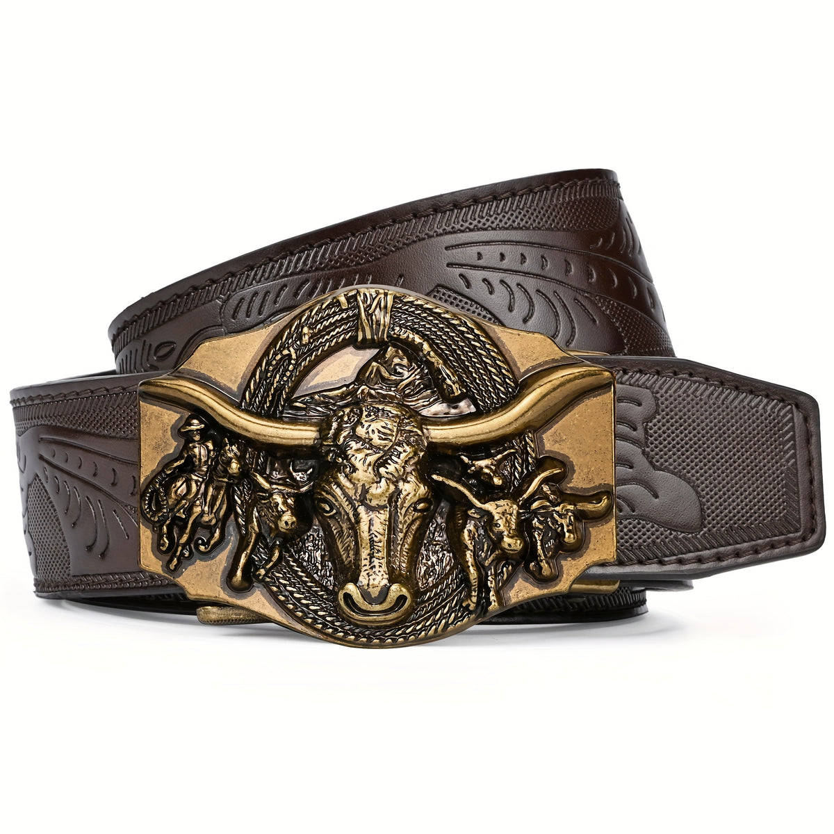 Men's Belt - 's Ratchet Automatic Click Buckle Faux Leather No Hole Adjustable Western - product detail view 12