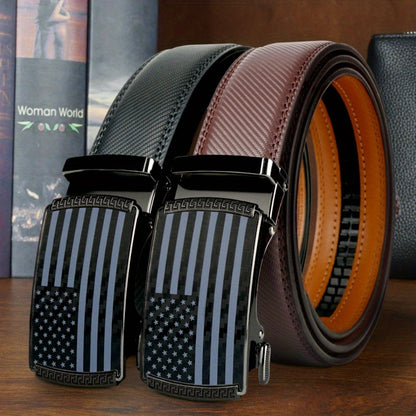 Men's Belt - 's Ratchet Set 2-Pack American Flag Design, Automatic Slide Buckle, Split - product detail view 3