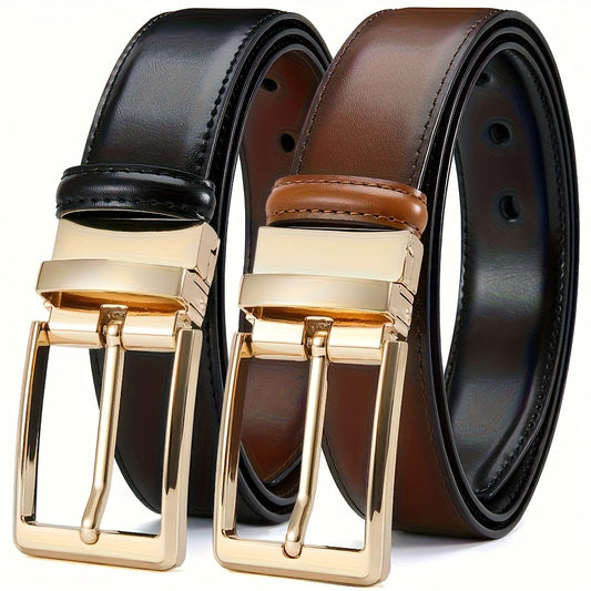 Men's Belt - 's Reversible Genuine Leather Two-Tone Flip Buckle Two in One, Black Blue - main product view