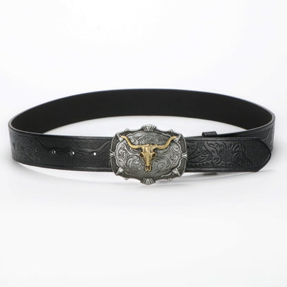 Men's Belt - 's Western Cowboy Set 2-Pack Bull Buckle Embossed Floral Faux Leather - product detail view 14