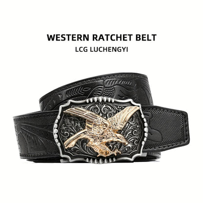 Men's Belt - 's Western Ratchet Faux Leather Sliding Automatic Click Buckle Hawk Horse - main product view