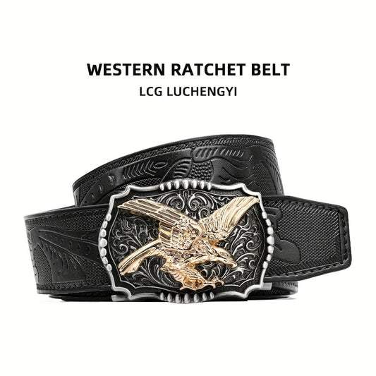 Men's Belt - 's Western Ratchet Faux Leather Sliding Automatic Click Buckle Hawk Horse - main product view