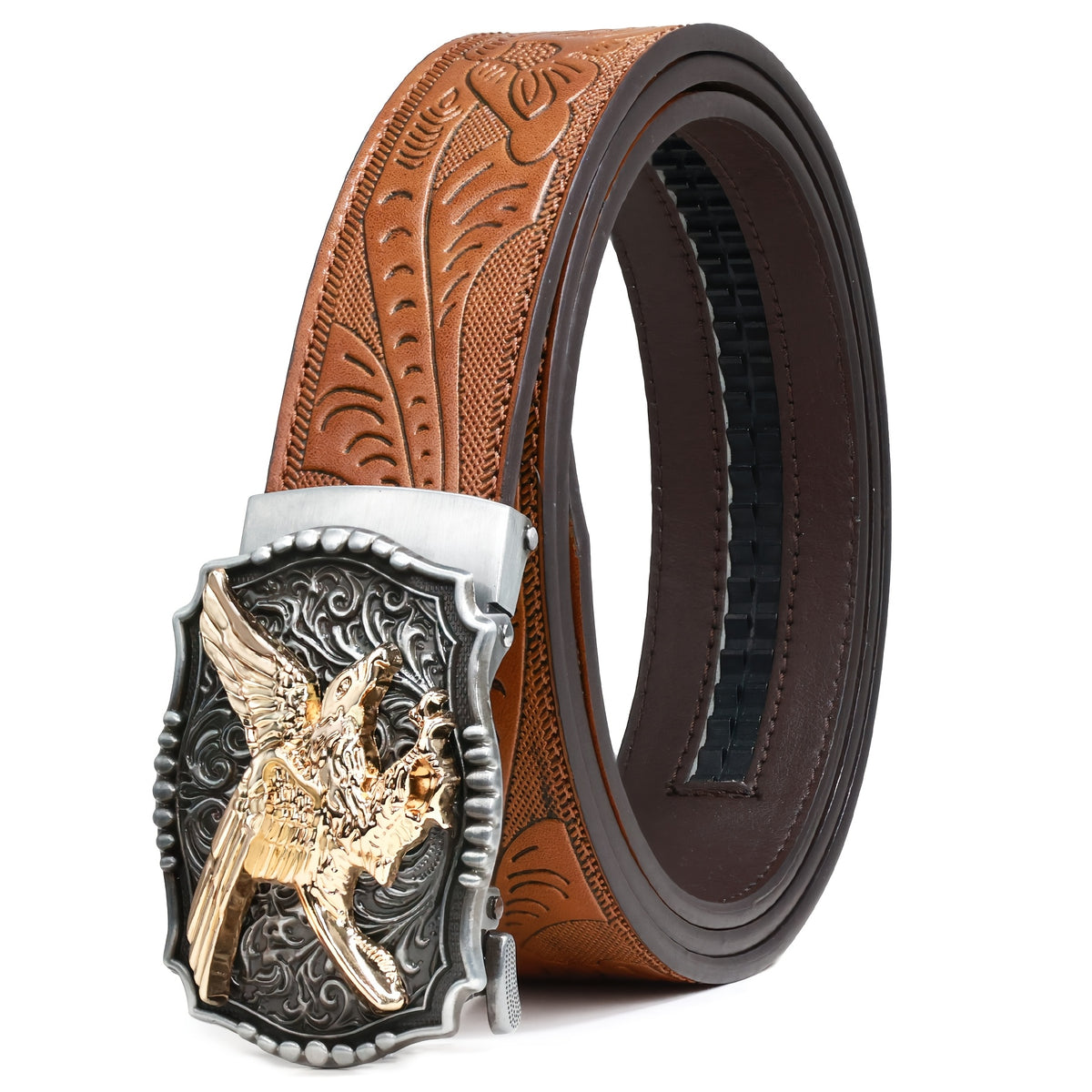 Men's Belt - 's Western Ratchet Faux Leather Sliding Automatic Click Buckle Hawk Horse - product detail view 14