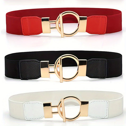 Women's Belt - 's Wide Waist Set 3 Pack Elastic Round Buckle Solid Color Waistband Cinch - main product view