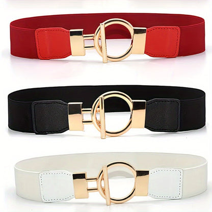Women's Belt - 's Wide Waist Set 3 Pack Elastic Round Buckle Solid Color Waistband Cinch - product detail view 8