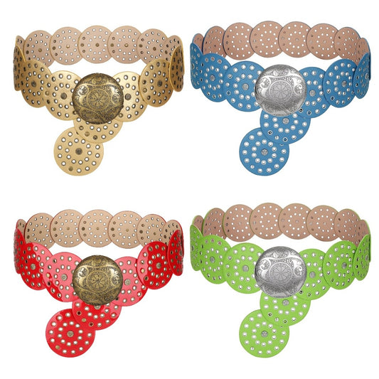 Women's Belt - 's Wide Western Faux Leather Hollow Disc Buckle Cowgirl Waist for Jeans - main product view