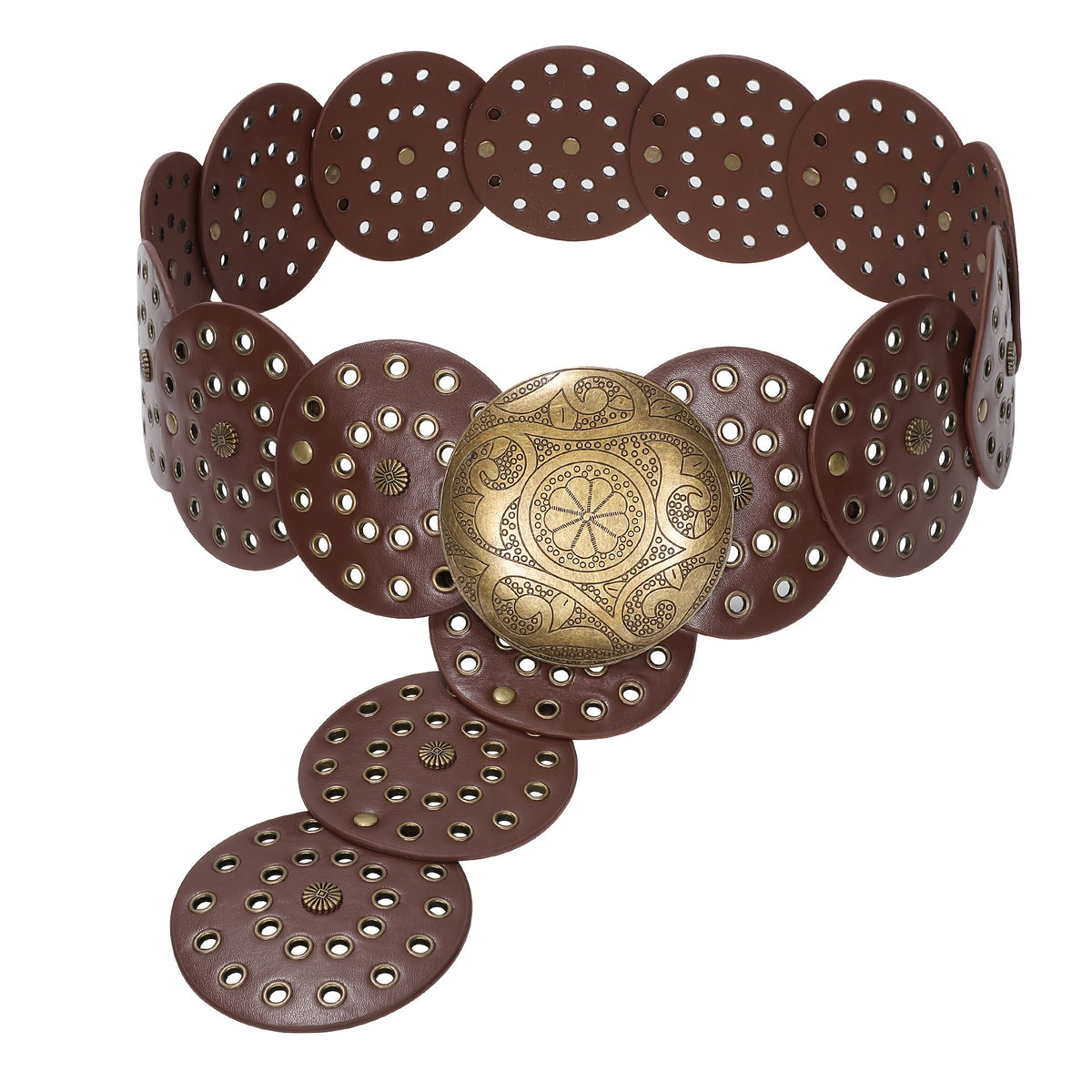 Women's Belt - 's Wide Western Faux Leather Hollow Disc Buckle Cowgirl Waist for Jeans - product detail view 12