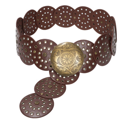 Women's Belt - 's Wide Western Faux Leather Hollow Disc Buckle Cowgirl Waist for Jeans - product detail view 12