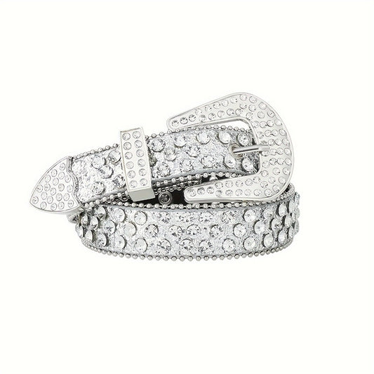 Women's Belt - Sequin Rhinestone Glitter Rivet Waist Y2K Punk Sparkle Bling Adjustable - main product view