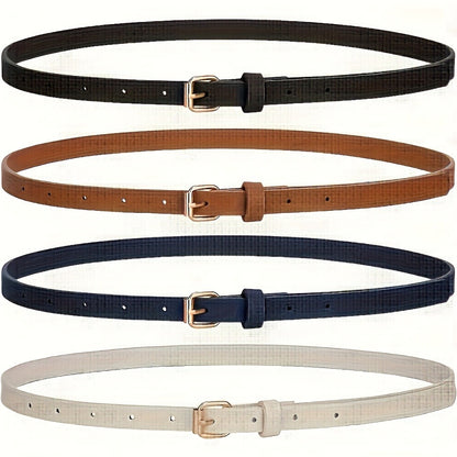 Women's Belt - Skinny for 4Pcs Set - Adjustable Thin PU Leather Dress with Hollow-Out - product detail view 3