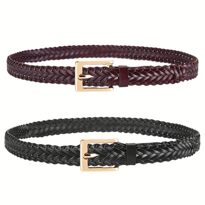 Women's Belt - Skinny Braided for 2 Pack - 3/4" Thin Woven Waist Set for Dresses Jeans - product detail view 15