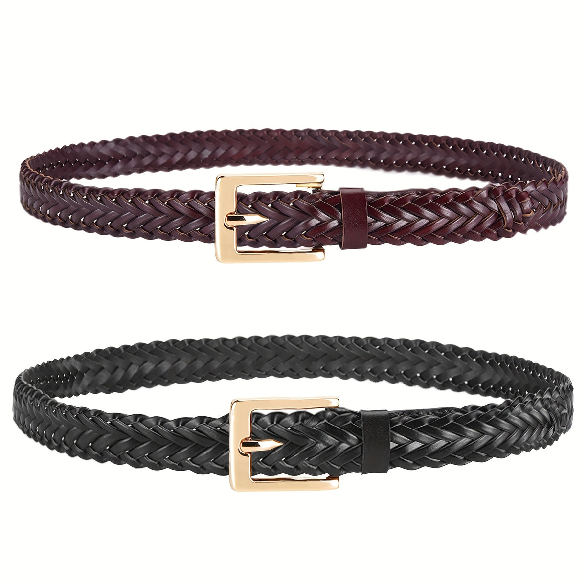 Women's Belt - Skinny Braided for 2 Pack - 3/4" Thin Woven Waist Set for Dresses Jeans - product detail view 17