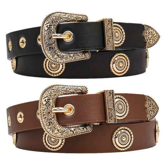 Women's Belt - Studded Cowgirl 2pcs for | Western Punk Rivet Waist for Dresses Pants - main product view