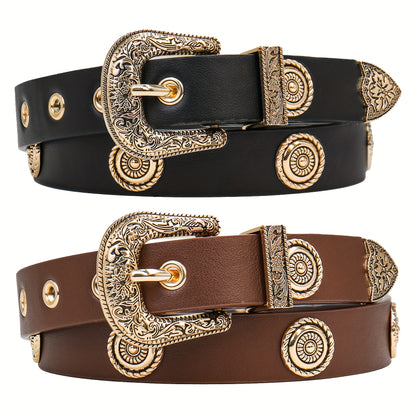 Women's Belt - Studded Cowgirl 2pcs for | Western Punk Rivet Waist for Dresses Pants - product detail view 15