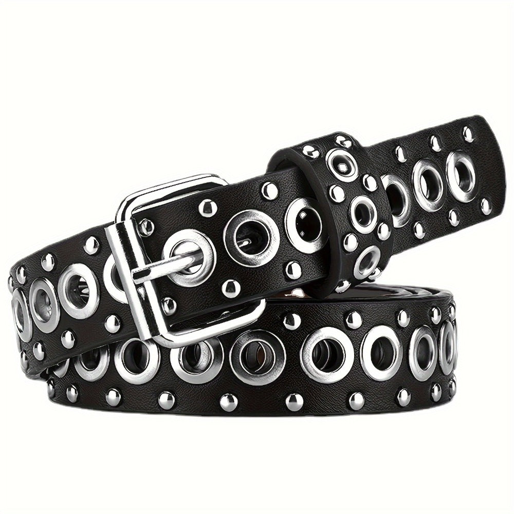 Men's Belt - Studded Rivet Punk Rock Gothic Style Edgy Black Metal Stud Unisex Fashion - main product view