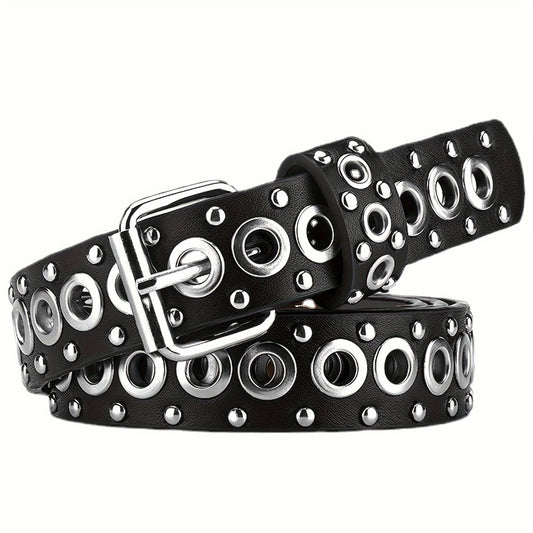Men's Belt - Studded Rivet Punk Rock Gothic Style Edgy Black Metal Stud Unisex Fashion - main product view