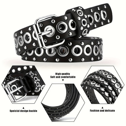 Men's Belt - Studded Rivet Punk Rock Gothic Style Edgy Black Metal Stud Unisex Fashion - product detail view 4