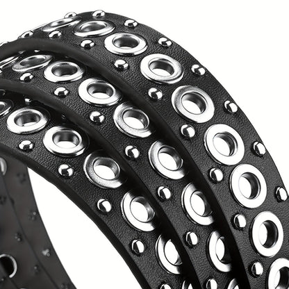 Men's Belt - Studded Rivet Punk Rock Gothic Style Edgy Black Metal Stud Unisex Fashion - product detail view 5