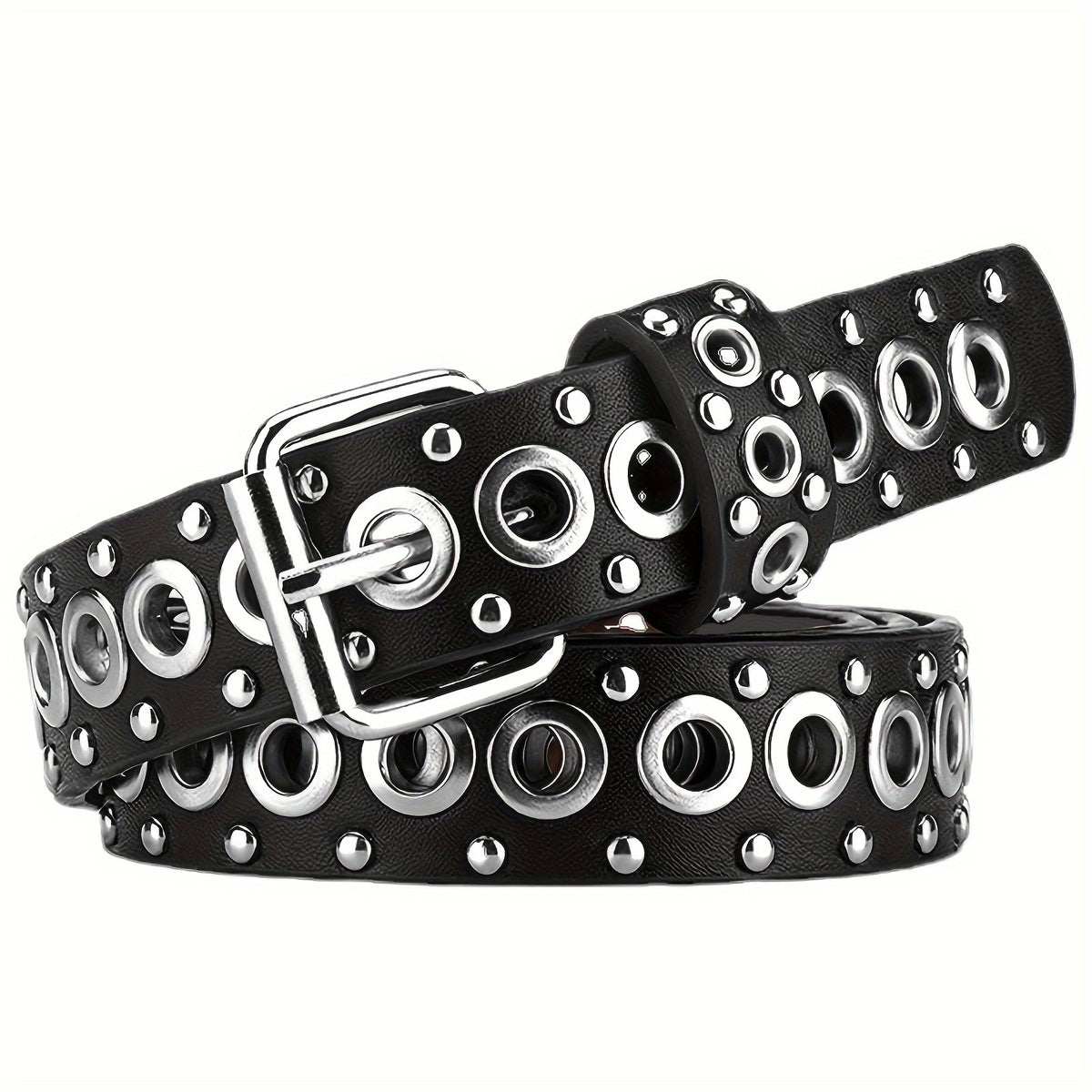 Men's Belt - Studded Rivet Punk Rock Gothic Style Edgy Black Metal Stud Unisex Fashion - product detail view 6