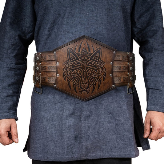 Men's Belt - Viking for Wide PU Leather, Scandinavian Dragon & Wolf Alloy Buckle - main product view