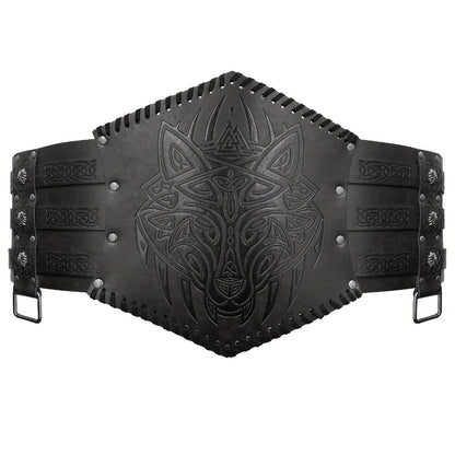 Men's Belt - Viking for Wide PU Leather, Scandinavian Dragon & Wolf Alloy Buckle - product detail view 7