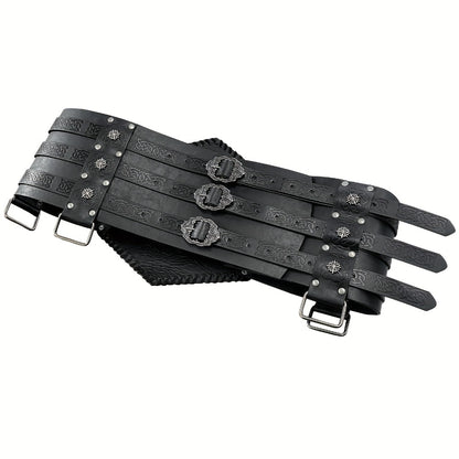 Men's Belt - Viking for Wide PU Leather, Scandinavian Dragon & Wolf Alloy Buckle - product detail view 13