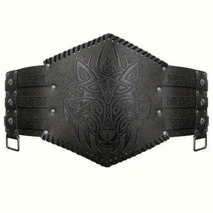 Men's Belt - Viking for Wide PU Leather, Scandinavian Dragon & Wolf Alloy Buckle - product detail view 16