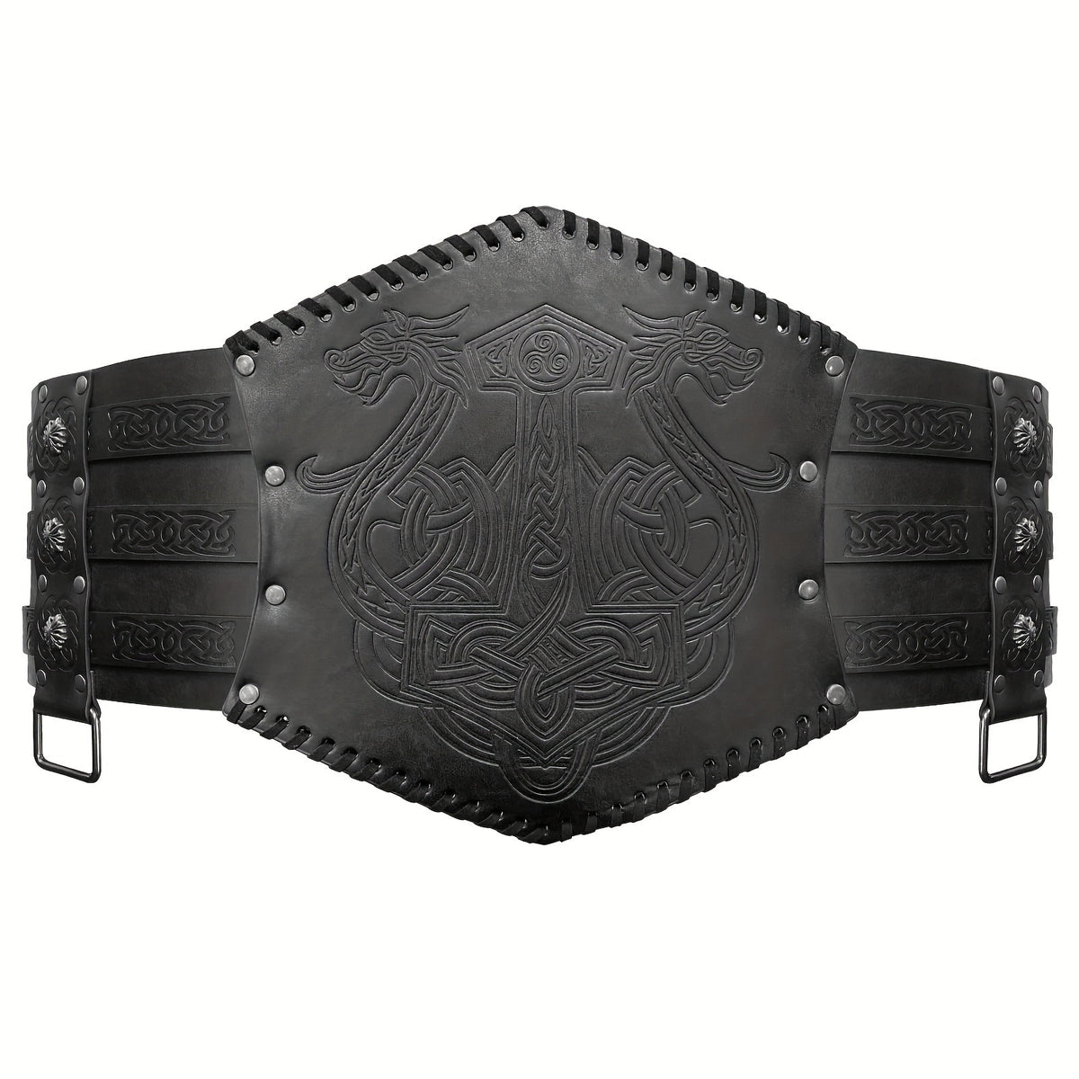 Men's Belt - Viking for Wide PU Leather, Scandinavian Dragon & Wolf Alloy Buckle - product detail view 17