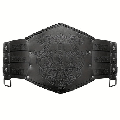 Men's Belt - Viking for Wide PU Leather, Scandinavian Dragon & Wolf Alloy Buckle - product detail view 17