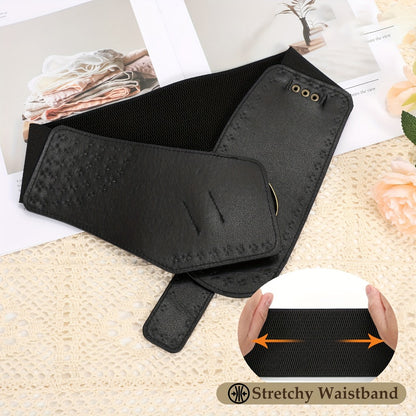 Women's Belt - Vintage Wide for - Elastic Waistband with Alloy Buckle, Retro Style Wide - product detail view 2
