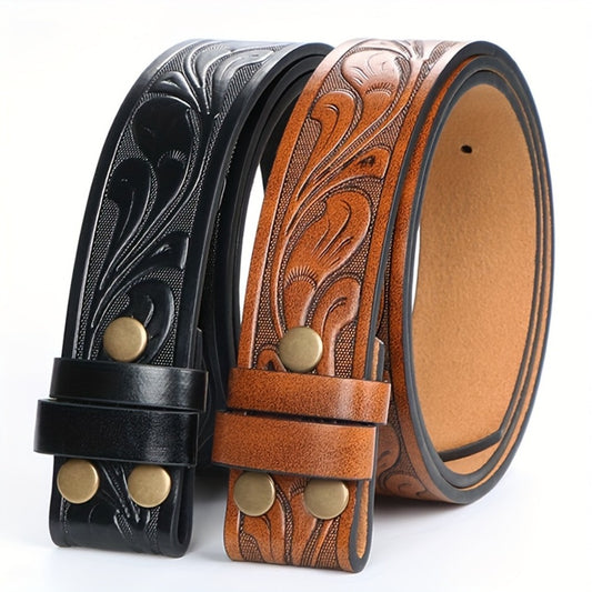 Men's Belt - Western for 2 Pack Embossed Longhorn Cow Head Buckle, Vintage Cowboy - main product view