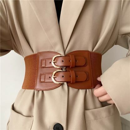 Women's Belt - Wide Corset for Bimetallic Buckle Elastic Waist - Casual Dress Shirt - product detail view 5